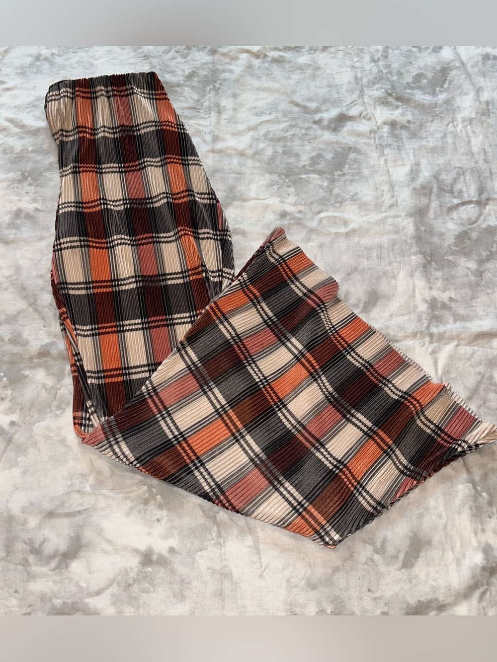 Free People Plissé Plaid Wide Leg Pullon Pants